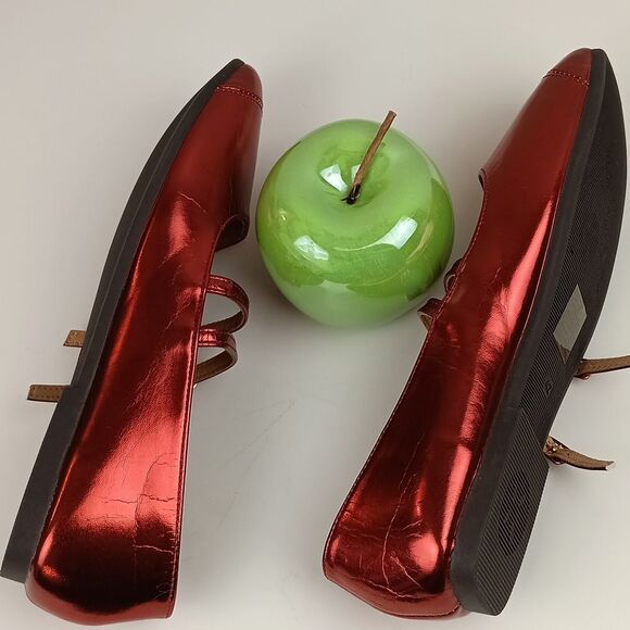 Womens Cherry Red Metallic Square Toe Double Strap Mary Jane Shoes/flats sz 11.5 - Picture 6 of 11